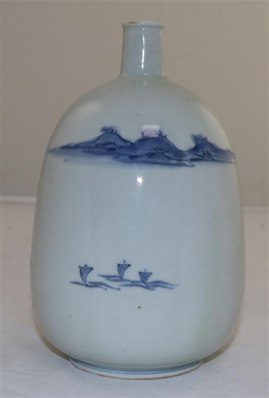 A Japanese Hirado blue and white sake flask (tokkuri), c.1750-1800, 18.5cm